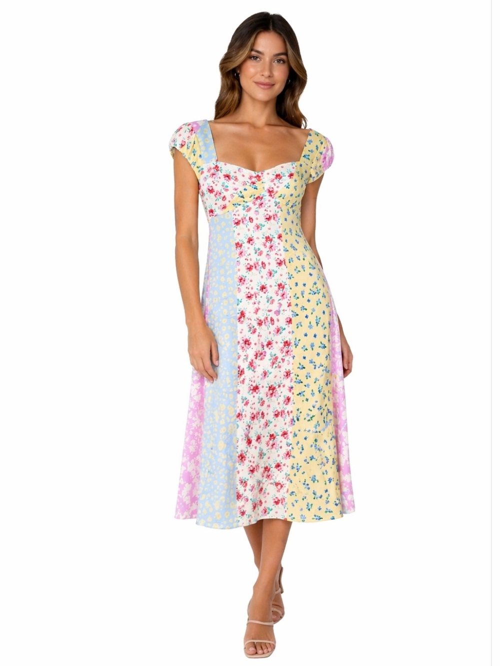 Beauty & Grace Patchwork Floral Cottagecore Midi Dress Medium milkmaid